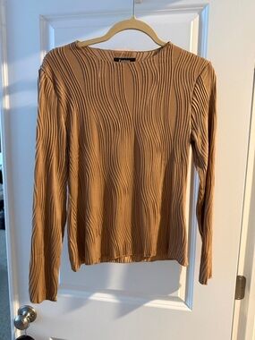 Fashion Nova Women's Long Sleeve Ribbed Wave Top in Camel Brown